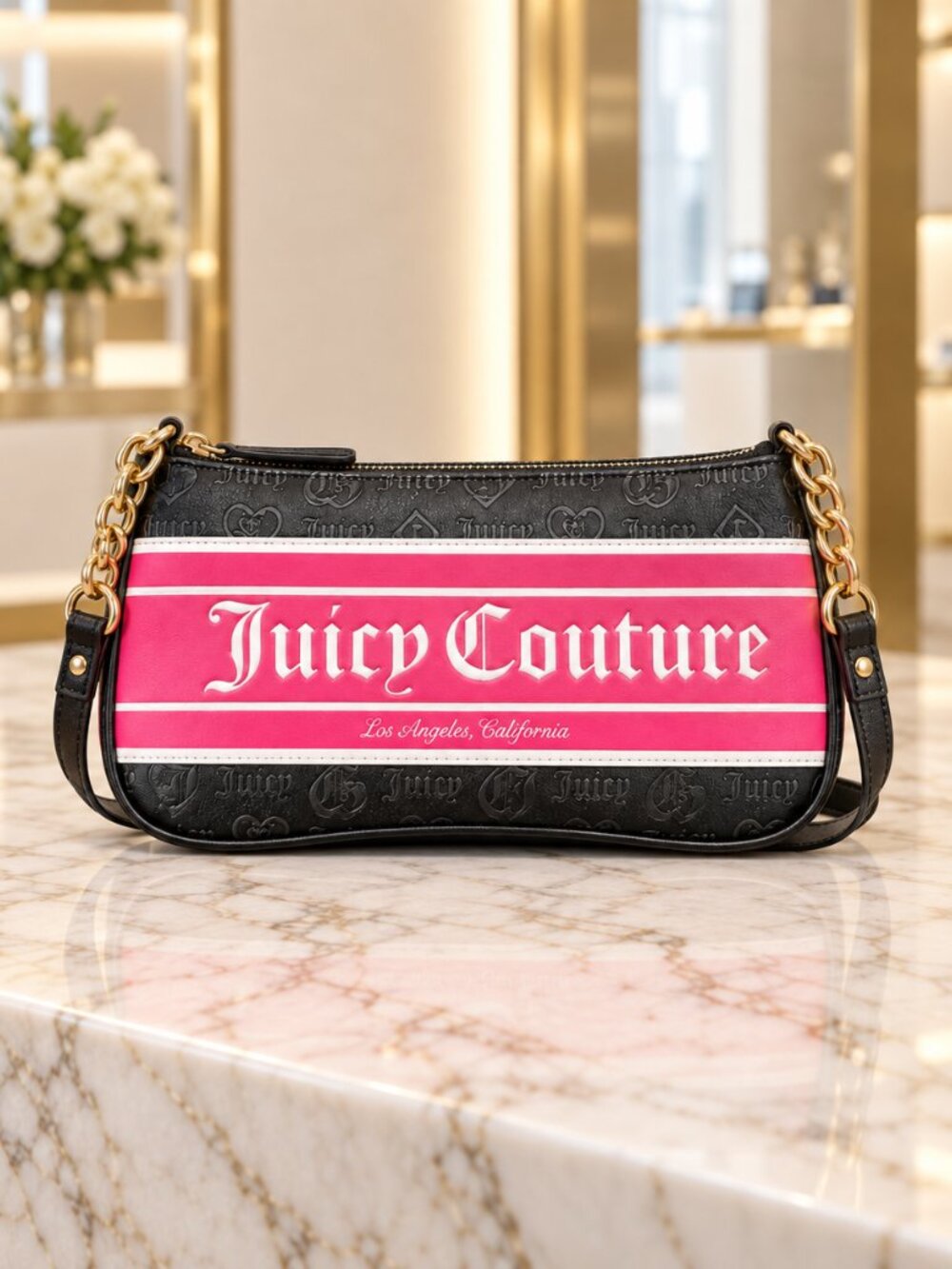 Juicy Couture Pink Black Monogram Baguette Shoulder Bag Y2K NWT